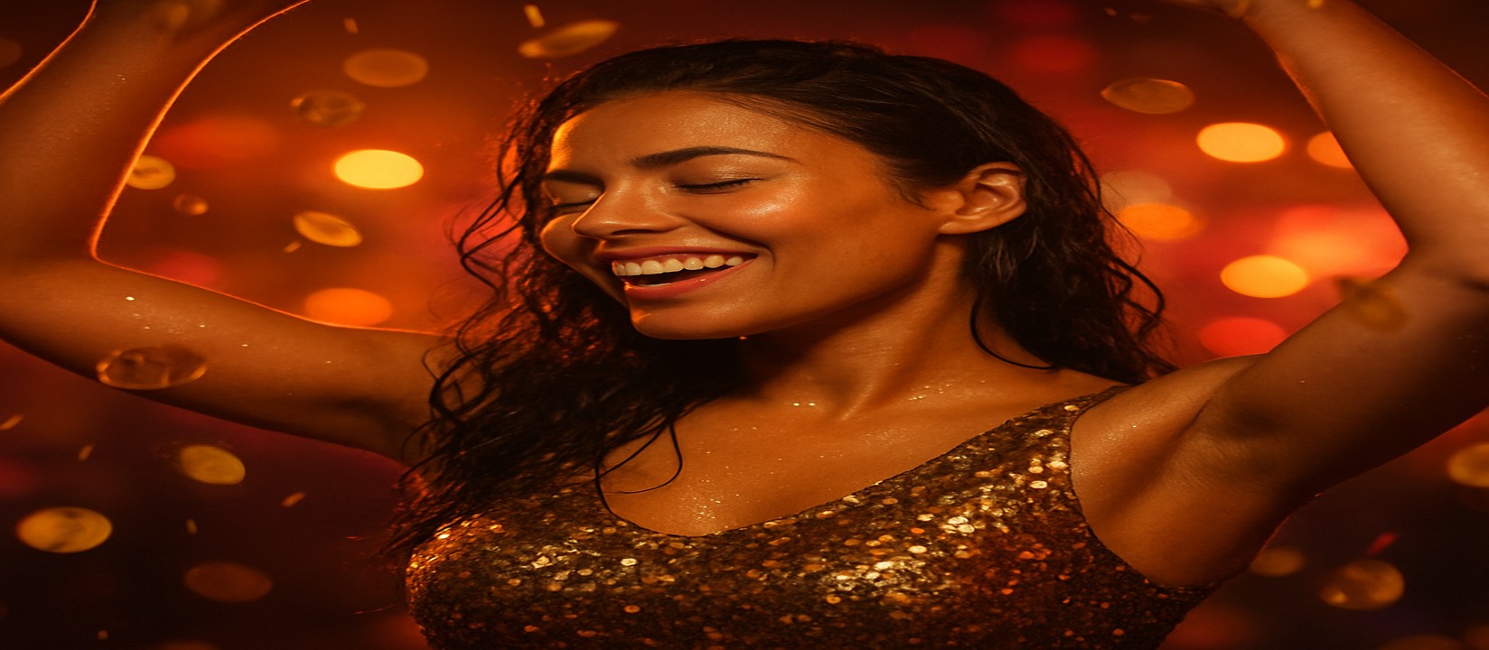 এভিয়েটর গেমে জয় লাভের আনন্দে উচ্ছ্বাসিত এক নারী, চারপাশে ছড়িয়ে পড়েছে স্বর্ণমুদ্রা