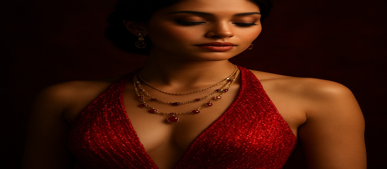 t9 গেমিং প্ল্যাটফর্মের টেবিলে লাল পোশাক পরা এক নারী উপস্থিত